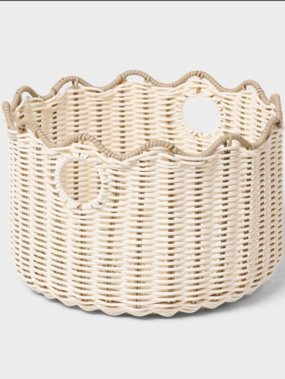 Brightroom Scalloped Poly Rattan Medium Decorative Basket Cream